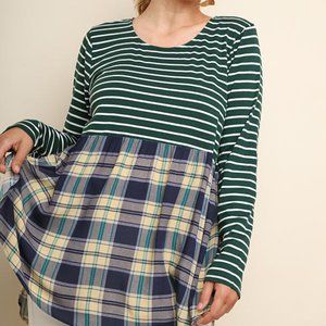 Umgee mixed fabric tunic with patch elbows